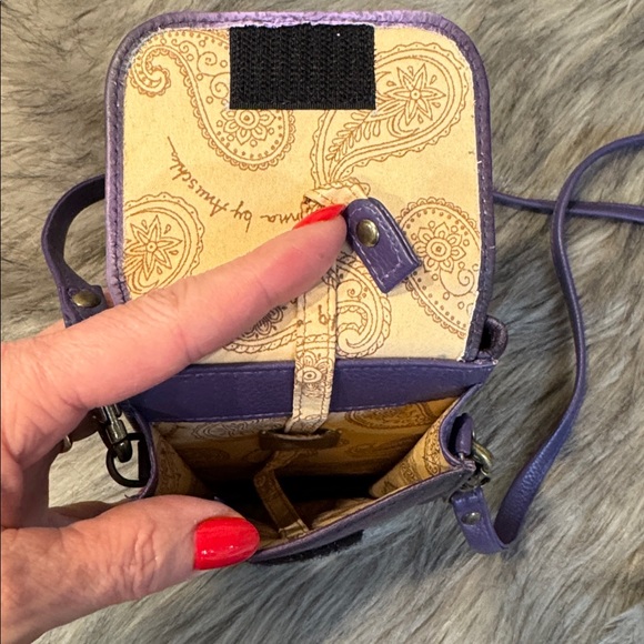 Anuschka Purple Crossbody Bag with Paisley Art - Picture 3 of 8